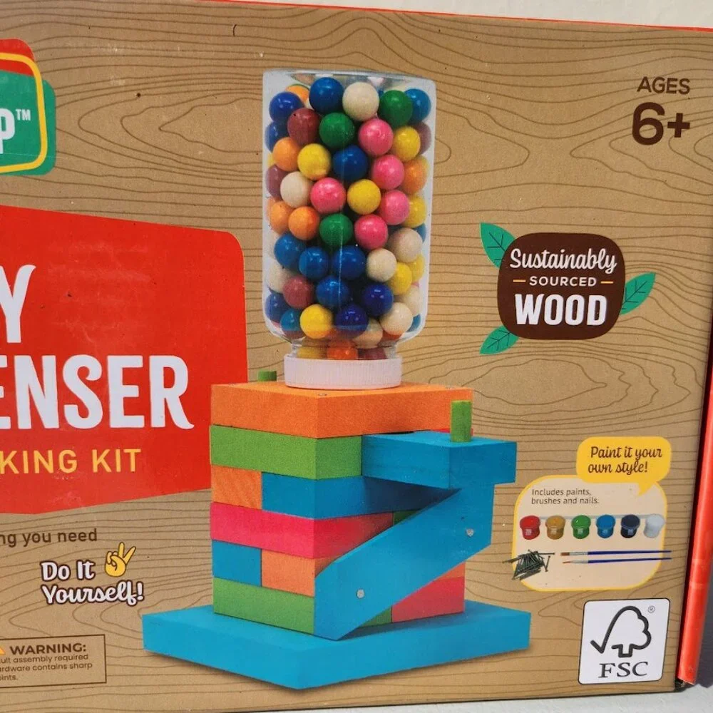 New DIY Wood Building Kit STEM Woodworking Toy for Kids Candy Gumball Dispenser